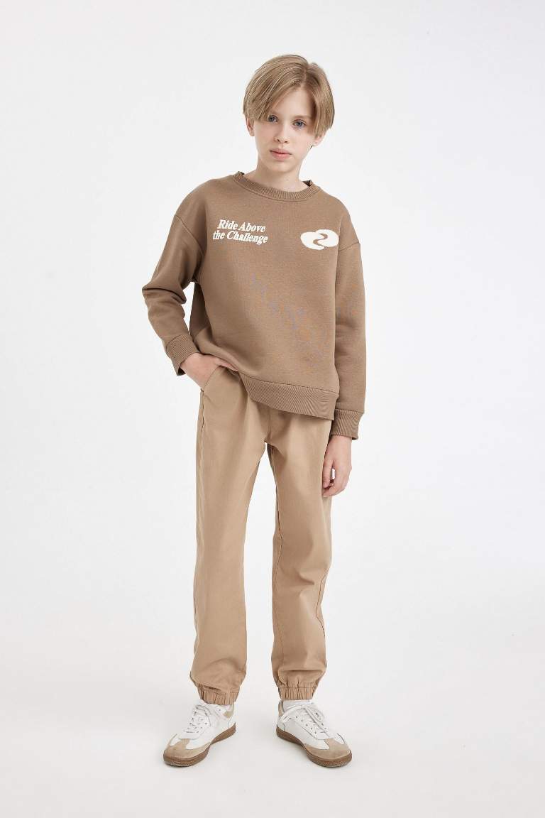 Erkek Çocuk Beli Bağcıklı Lastikli Paça Cepli Basic Düz Jogger Gabardin Pantolon