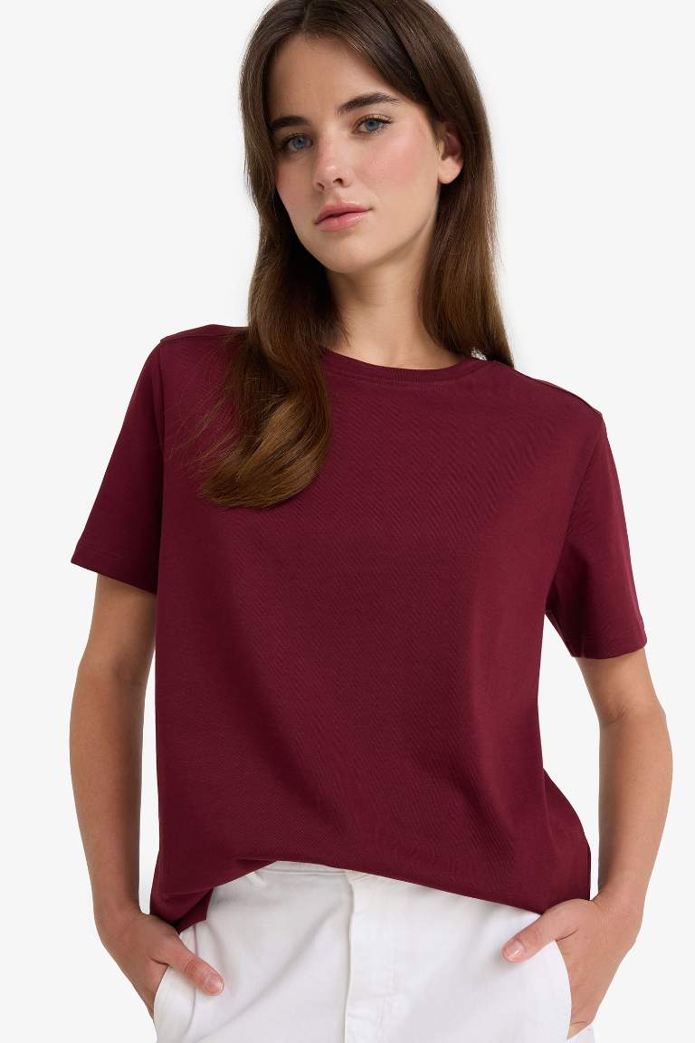 Regular Fit Bisiklet Yaka Basic Düz Premium Kısa Kollu Tişört