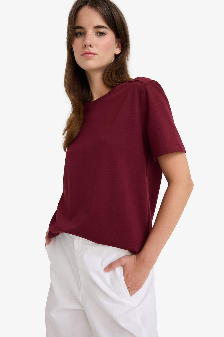 Regular Fit Bisiklet Yaka Basic Düz Premium Kısa Kollu Tişört