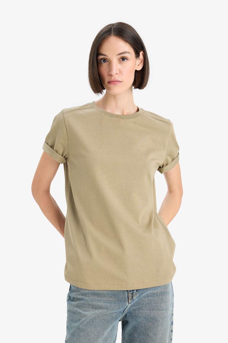 Regular Fit Bisiklet Yaka Basic Düz Premium Kısa Kollu Tişört