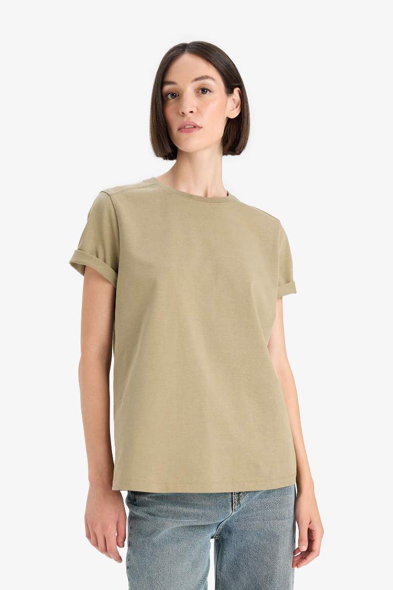 Regular Fit Bisiklet Yaka Basic Düz Premium Kısa Kollu Tişört