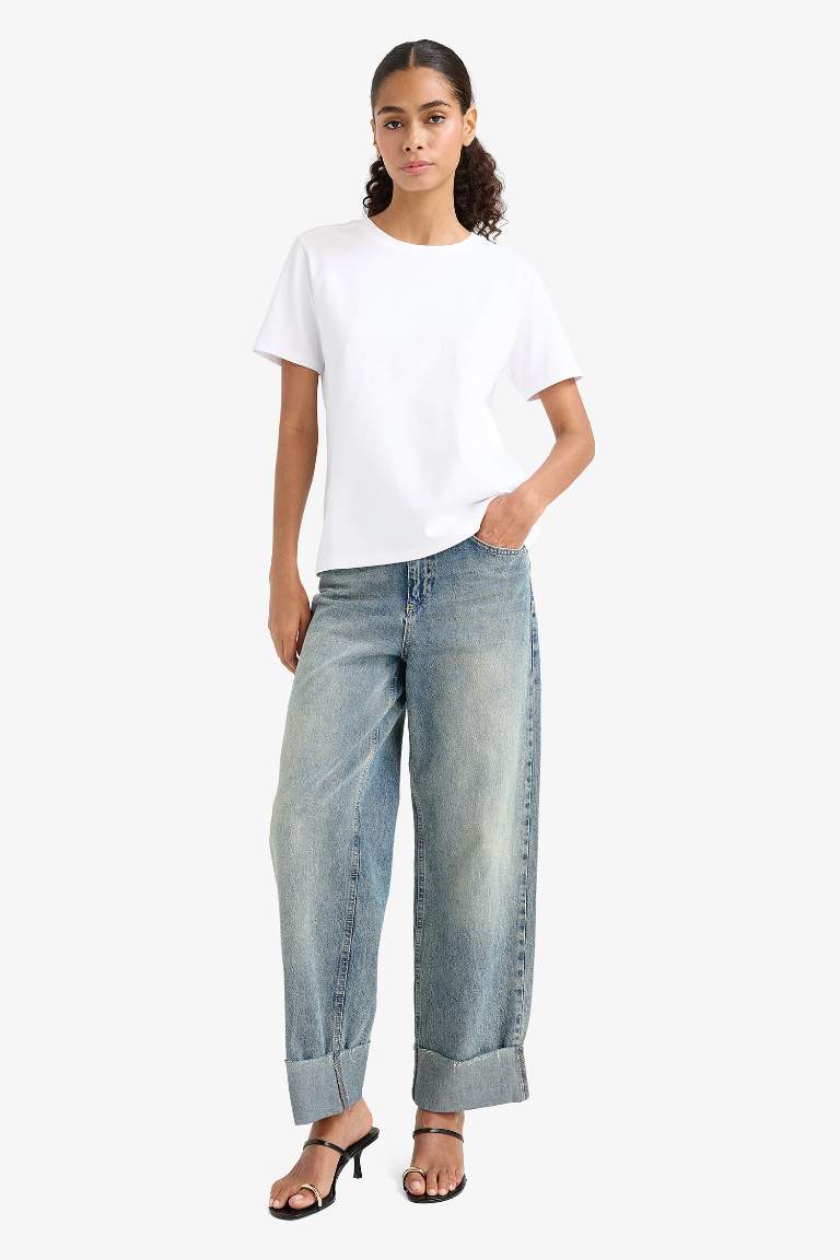 Regular Fit Bisiklet Yaka Basic Düz Premium Kısa Kollu Tişört