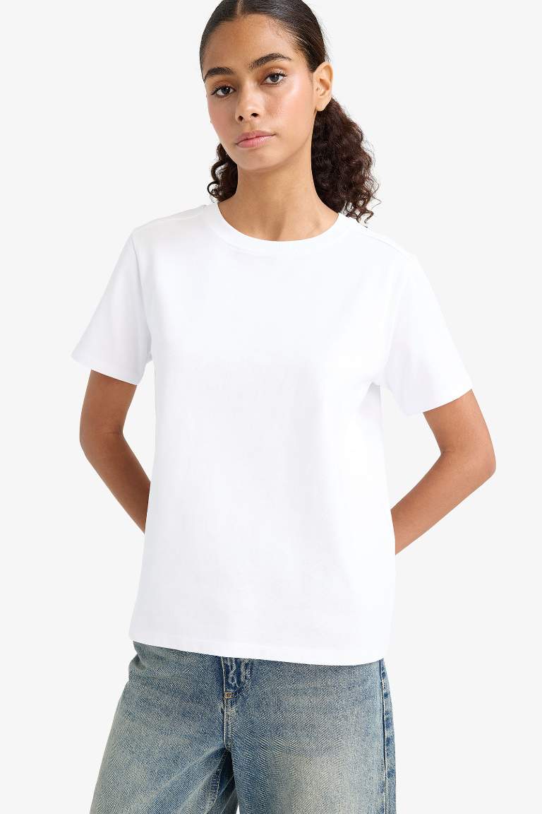 Regular Fit Bisiklet Yaka Basic Düz Premium Kısa Kollu Tişört