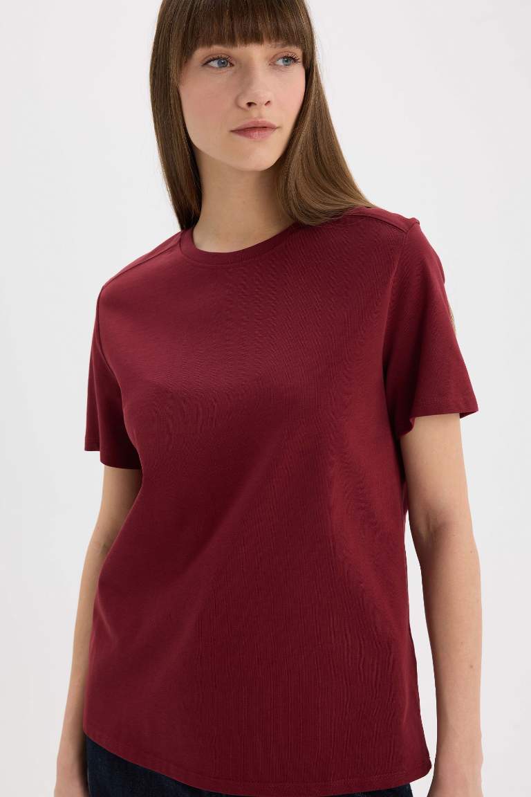 Regular Fit Crew Neck Basic Premium Burgundy T-Shirt