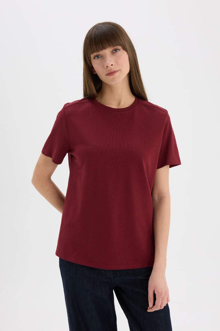 Regular Fit Crew Neck Basic Premium Burgundy T-Shirt