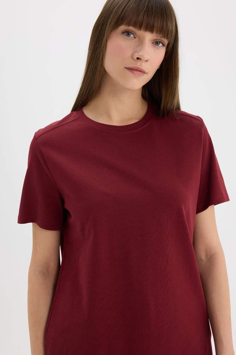 Regular Fit Crew Neck Basic Premium Burgundy T-Shirt