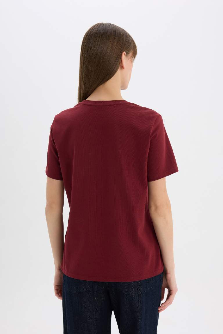 Regular Fit Crew Neck Basic Premium Burgundy T-Shirt