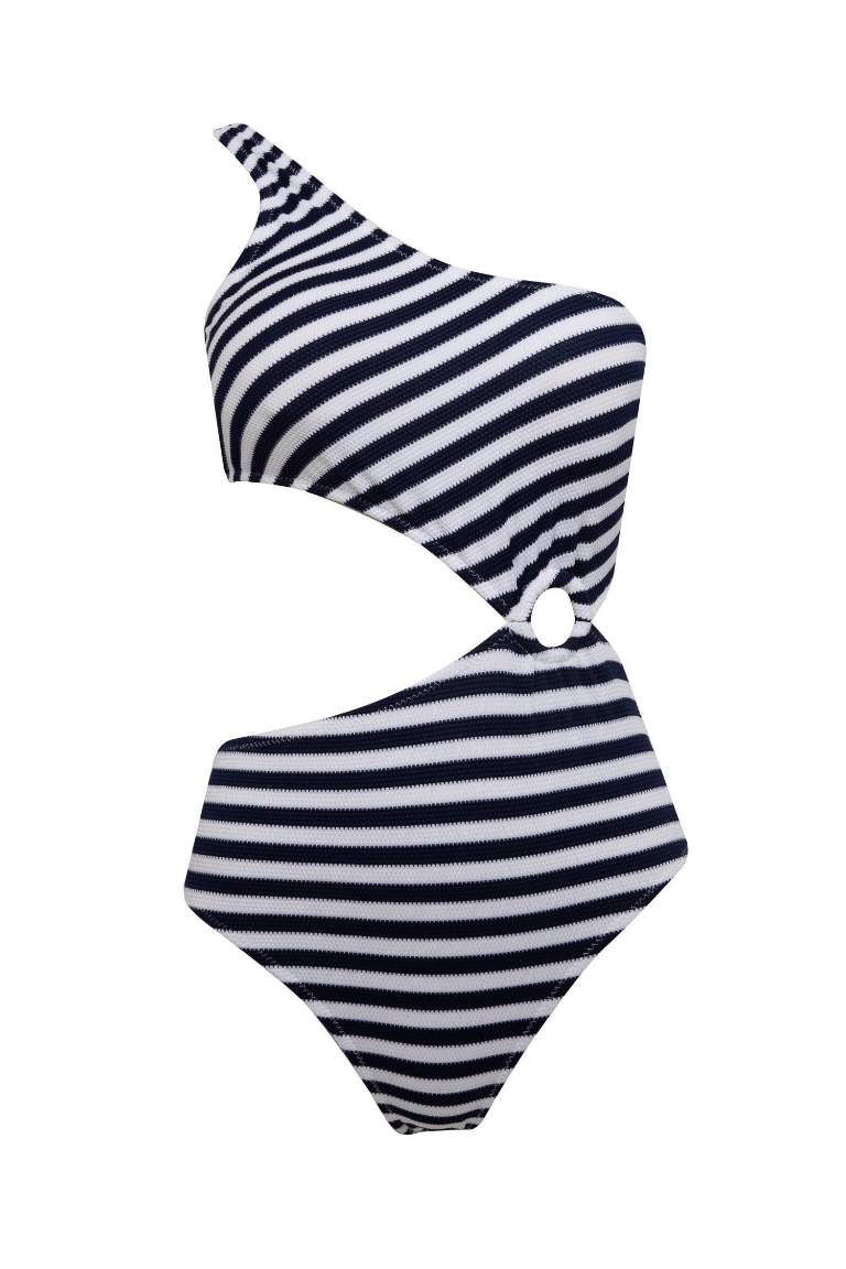 Fall in Love Striped Wrap One Shoulder Swimsuit