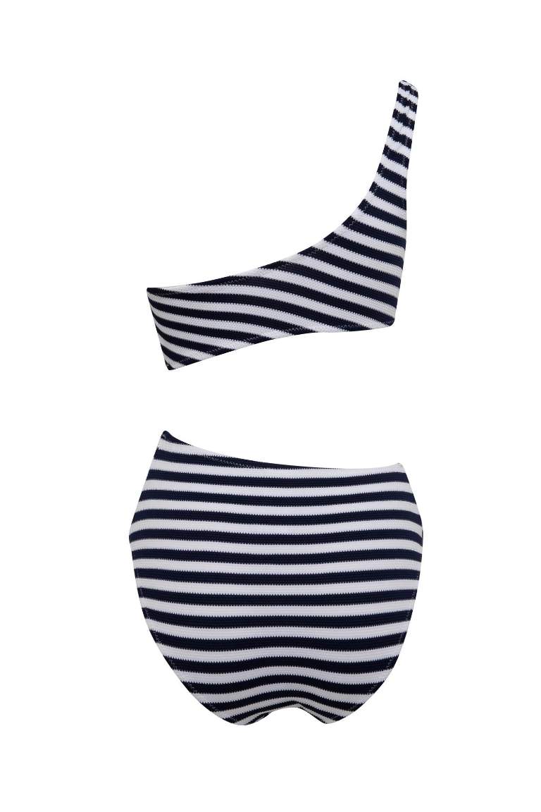 Fall in Love Striped Wrap One Shoulder Swimsuit