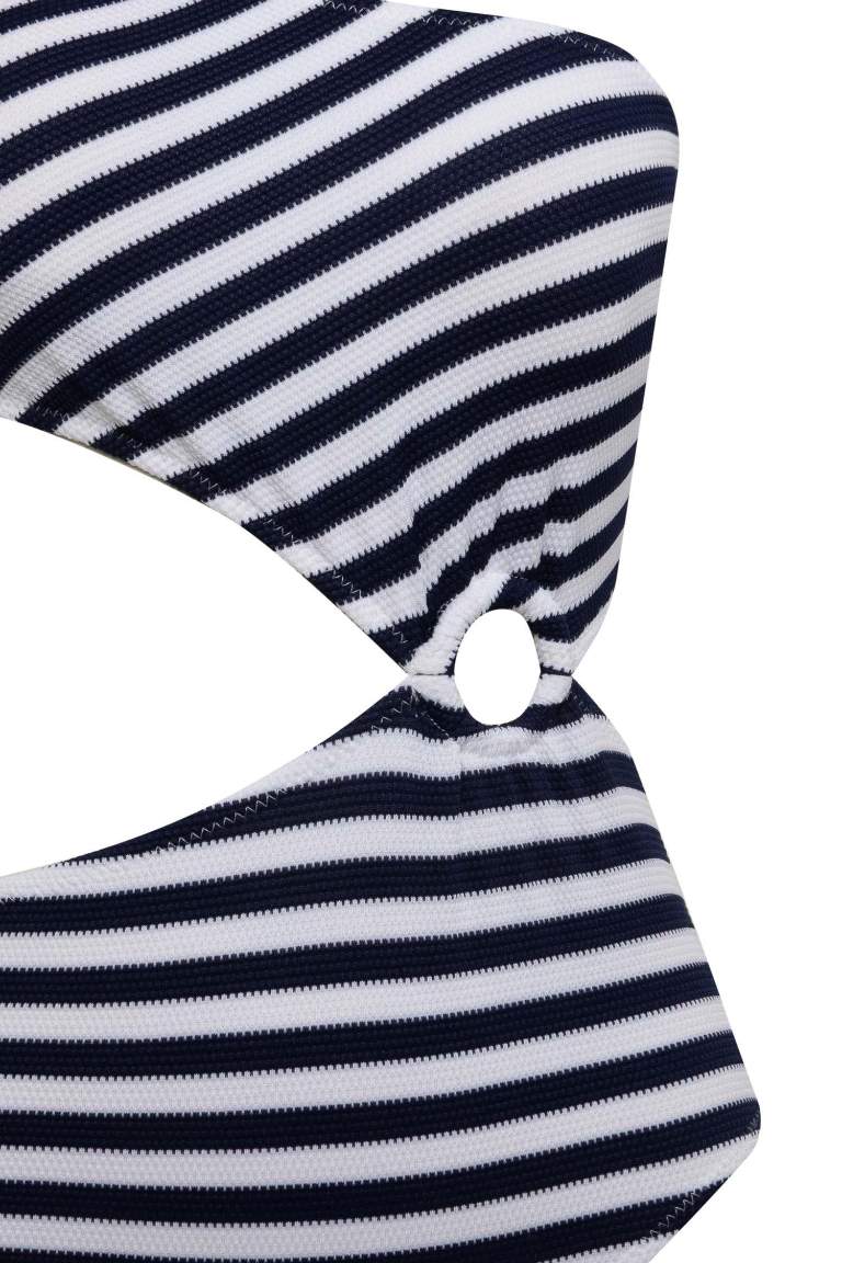 Fall in Love Striped Wrap One Shoulder Swimsuit