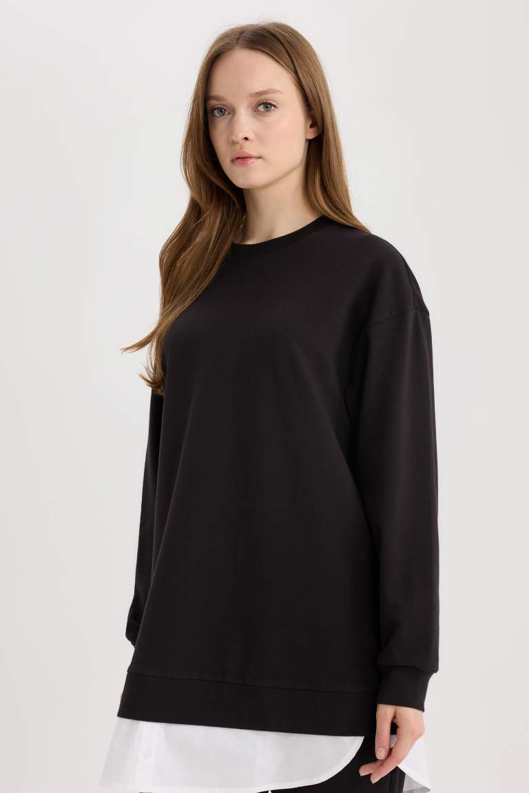 Regular Fit Crew Neck Basic Sweatshirt Tunic