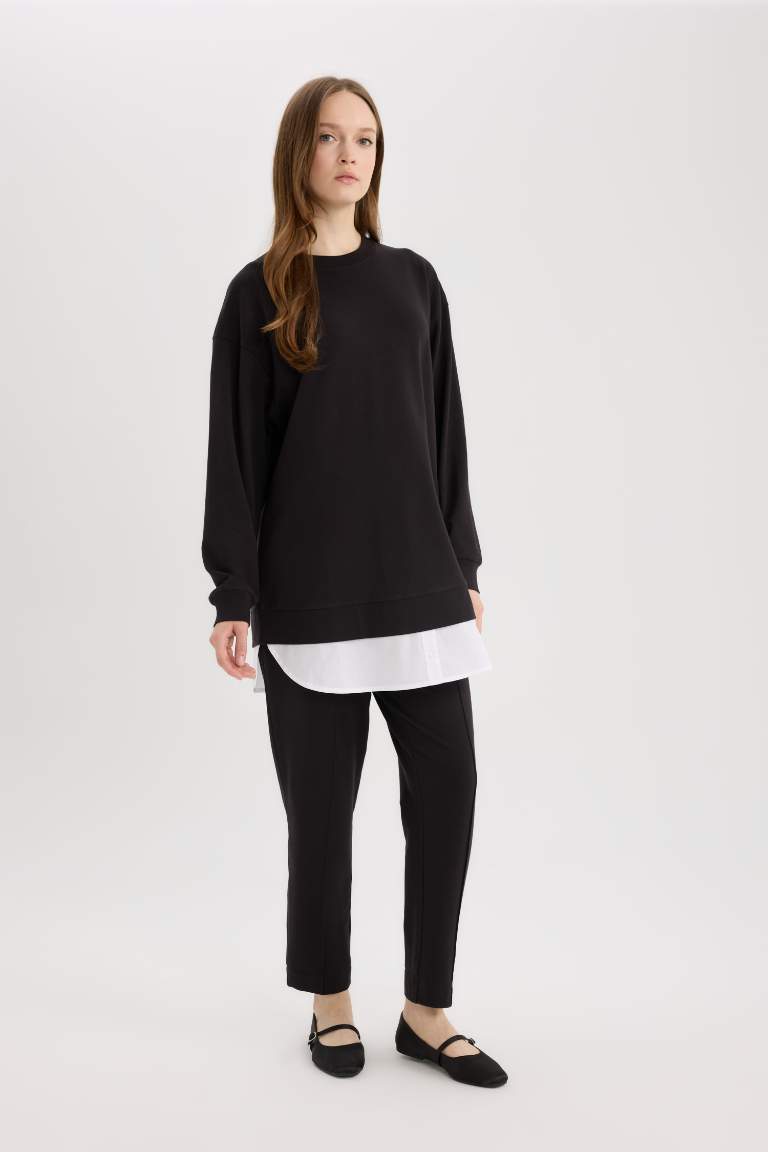 Regular Fit Crew Neck Basic Sweatshirt Tunic