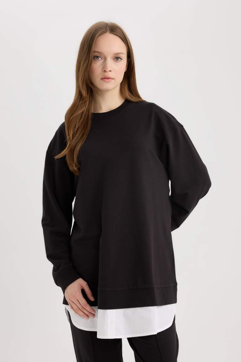 Regular Fit Crew Neck Basic Sweatshirt Tunic