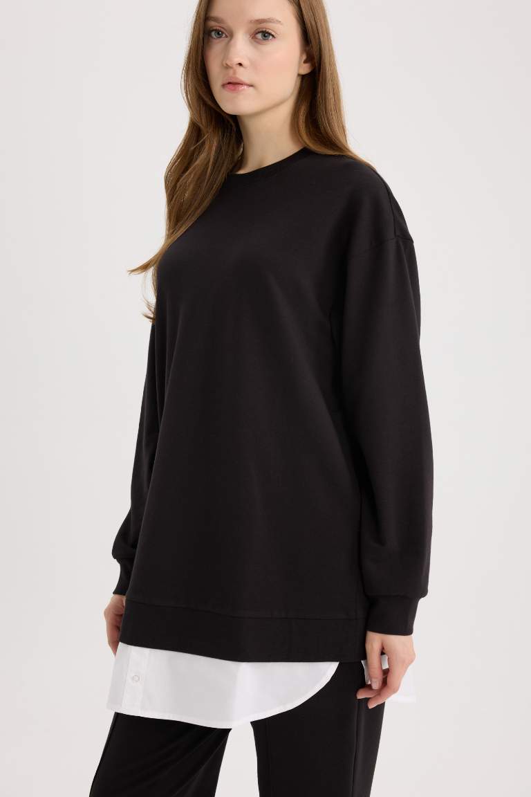 Regular Fit Crew Neck Basic Sweatshirt Tunic