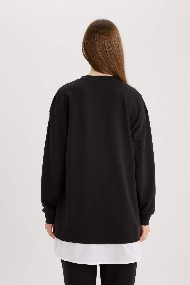 Regular Fit Crew Neck Basic Sweatshirt Tunic