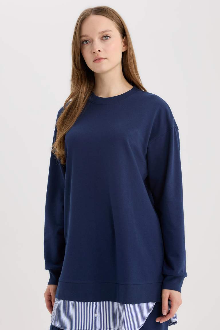 Regular Fit Crew Neck Basic Sweatshirt Tunic