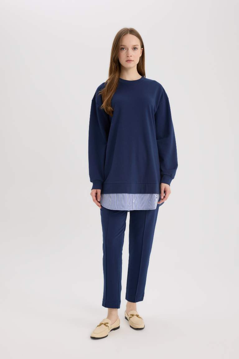 Regular Fit Crew Neck Basic Sweatshirt Tunic