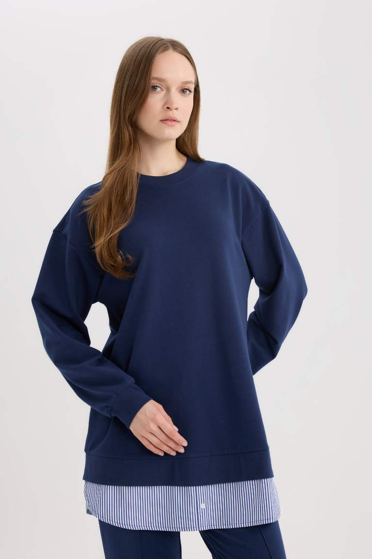 Regular Fit Crew Neck Basic Sweatshirt Tunic