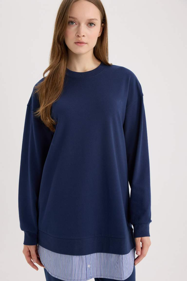 Regular Fit Crew Neck Basic Sweatshirt Tunic