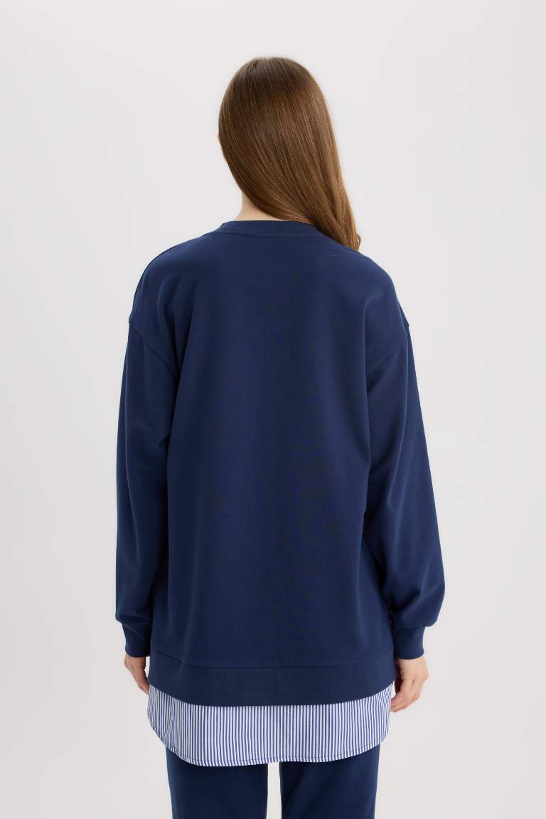 Regular Fit Crew Neck Basic Sweatshirt Tunic