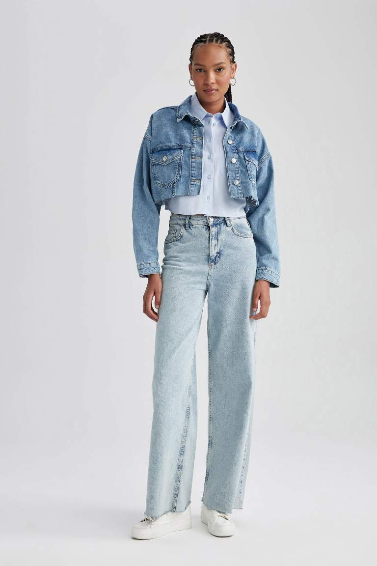 Crop %100 Pamuk Jean Ceket