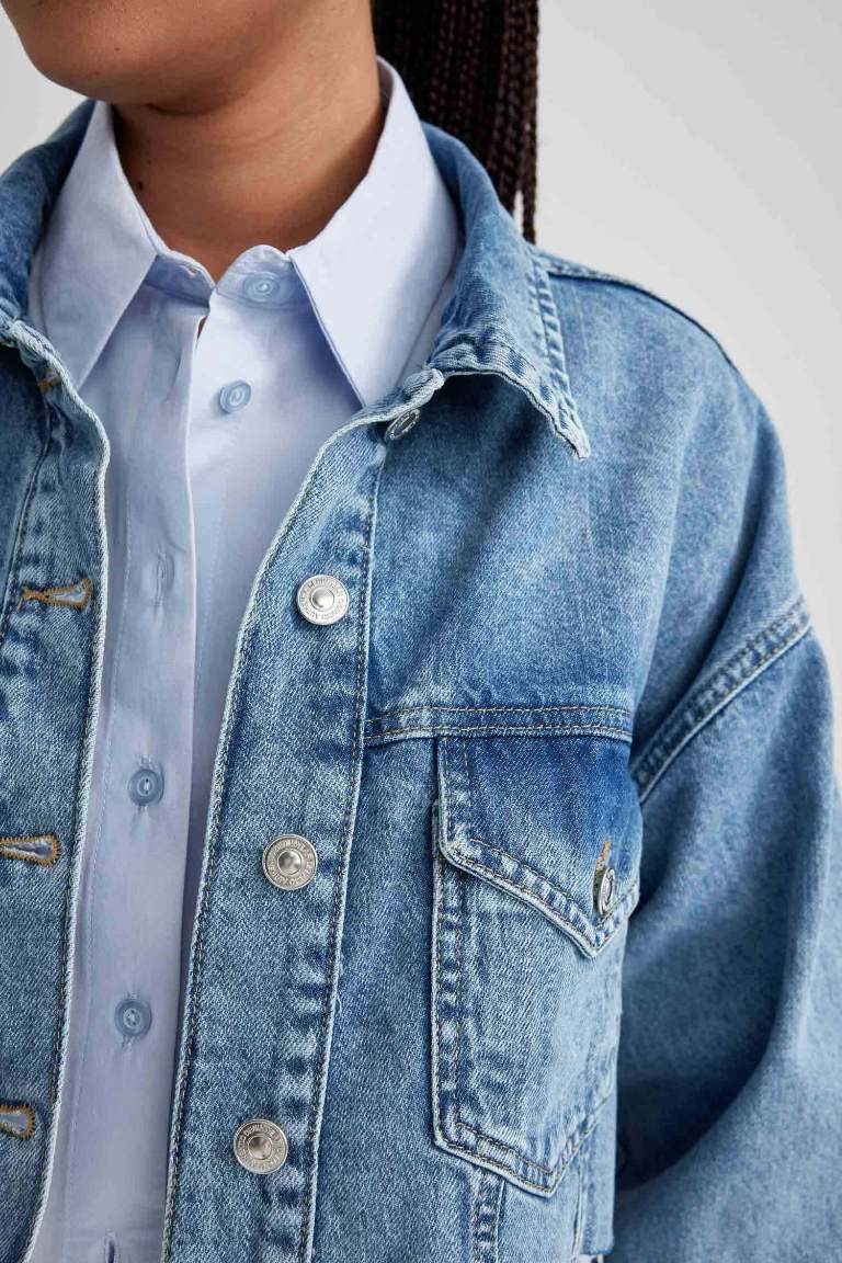 Crop %100 Pamuk Jean Ceket
