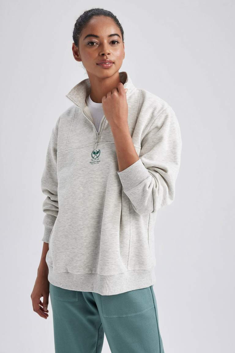 DeFactoFit Oversize Fit Stand Collar Thick Sports Sweatshirt