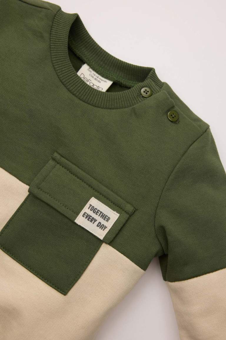 Baby Boy Crew Neck Color Block Soft Furry Inside Sweatshirt