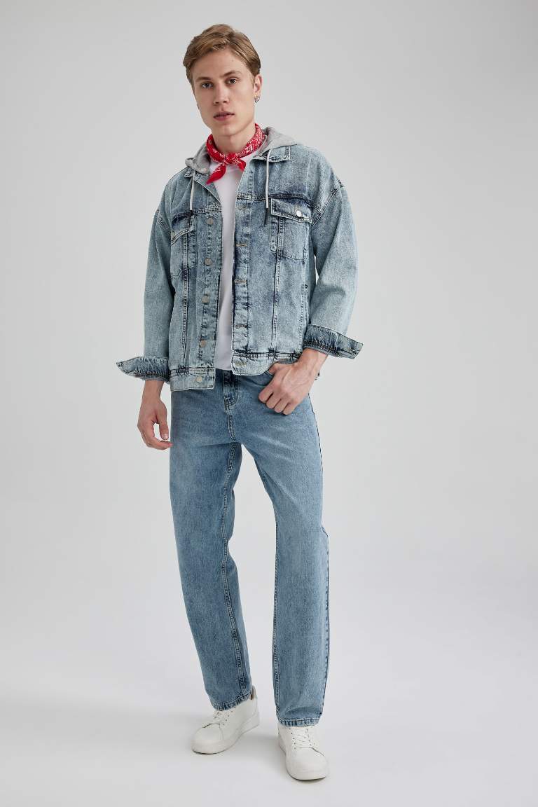 Oversize Geniş Kalıp Kapüşonlu Jean Ceket