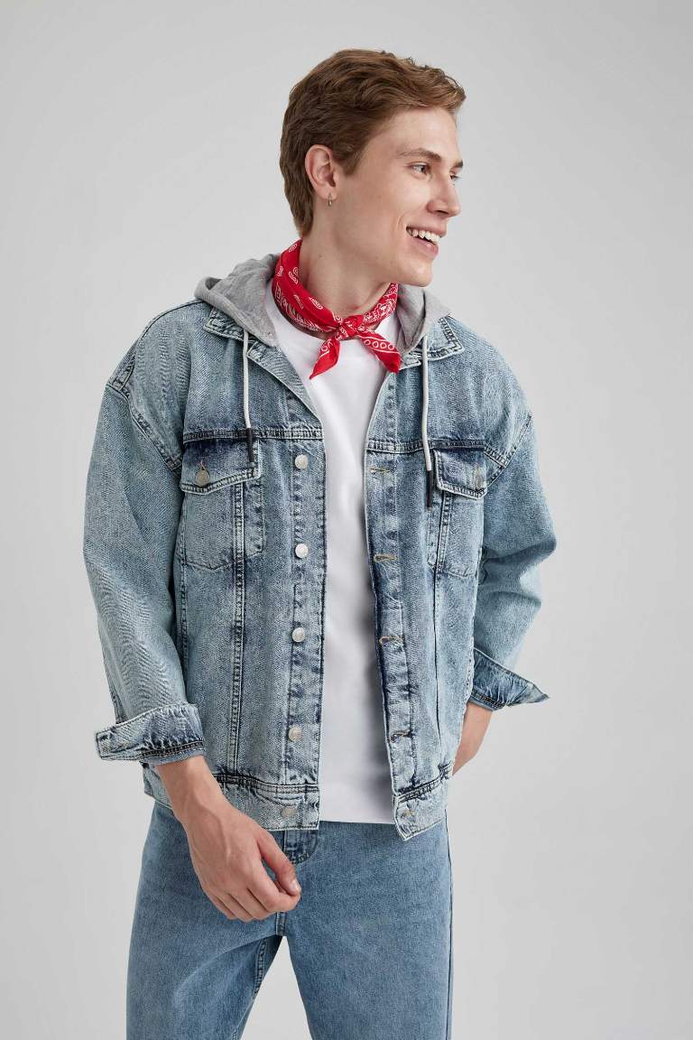 Oversize Geniş Kalıp Kapüşonlu Jean Ceket