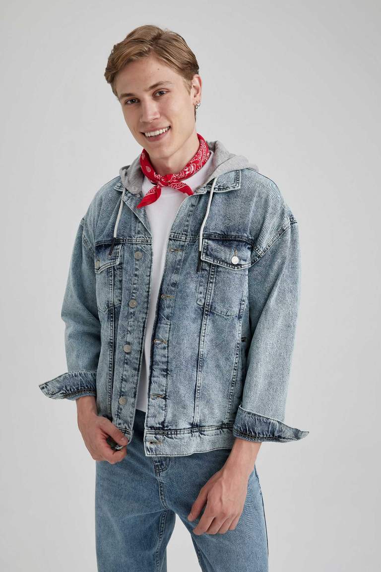 Oversize Geniş Kalıp Kapüşonlu Jean Ceket