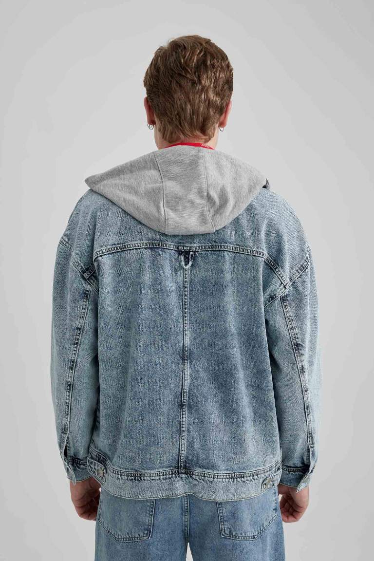 Oversize Geniş Kalıp Kapüşonlu Jean Ceket