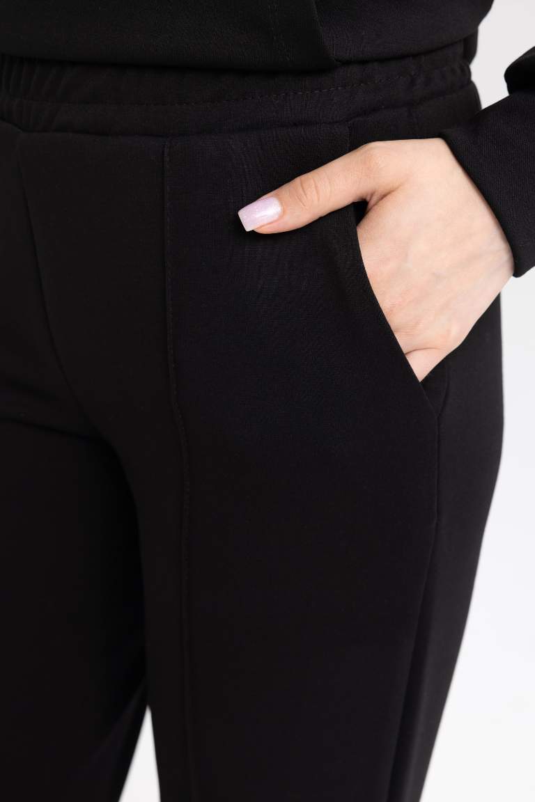 Regular Fit Rahat Kalıp Basic Düz Fitilli Çift Cepli Casual Siyah Pantolon