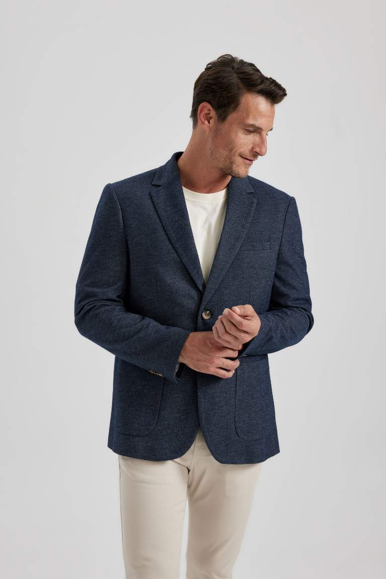 Regular Fit Ceket Yaka Astarlı Düğme Kapamalı Cepli Blazer Ceket