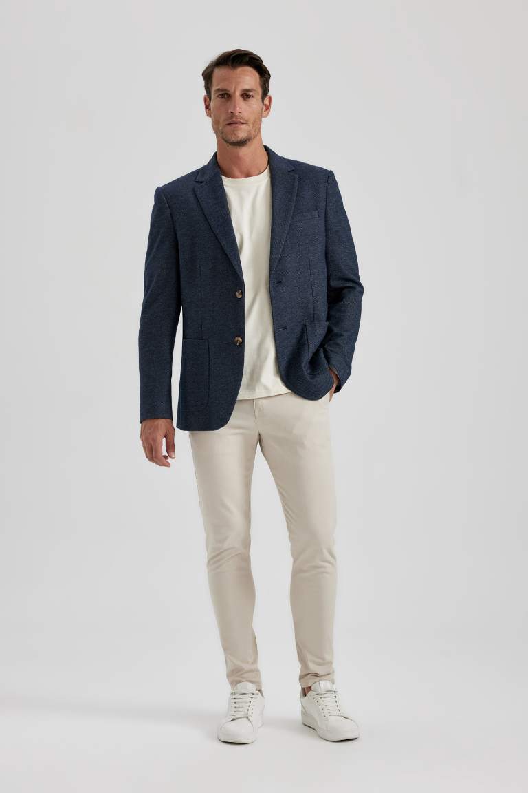 Regular Fit Ceket Yaka Astarlı Düğme Kapamalı Cepli Blazer Ceket