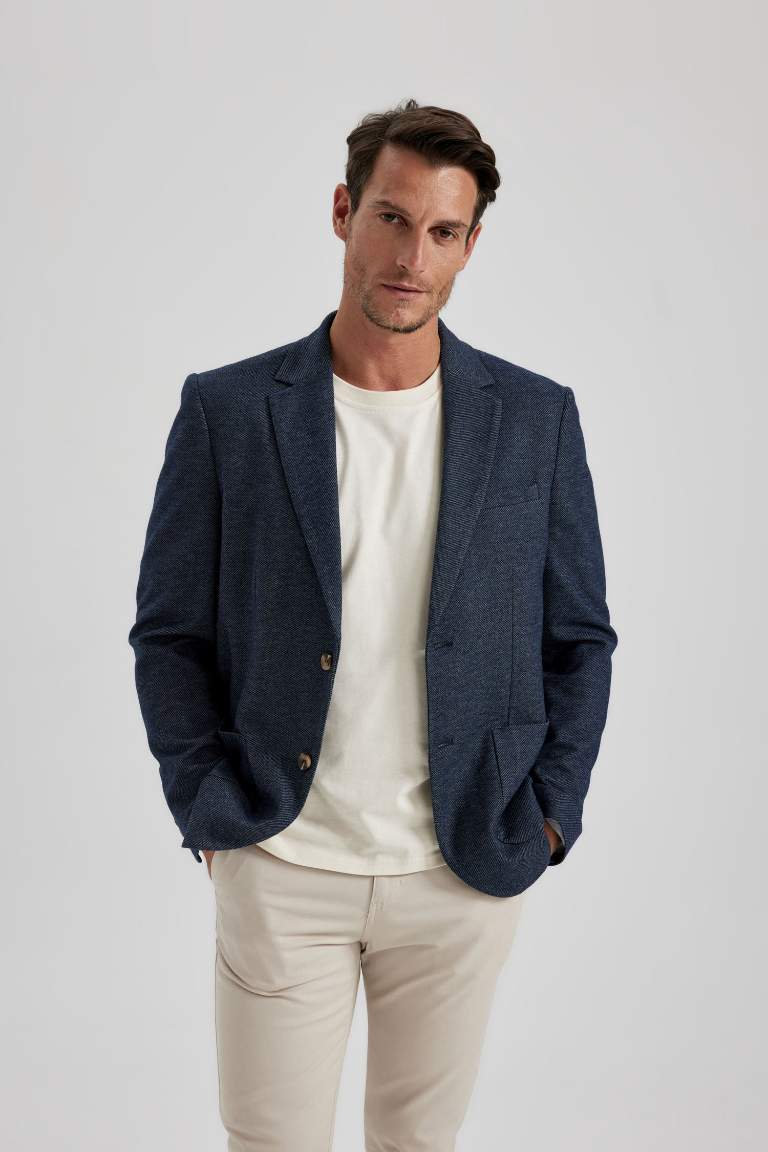 Regular Fit Ceket Yaka Astarlı Düğme Kapamalı Cepli Blazer Ceket