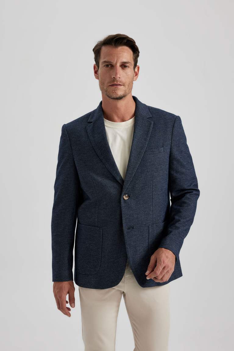 Regular Fit Ceket Yaka Astarlı Düğme Kapamalı Cepli Blazer Ceket