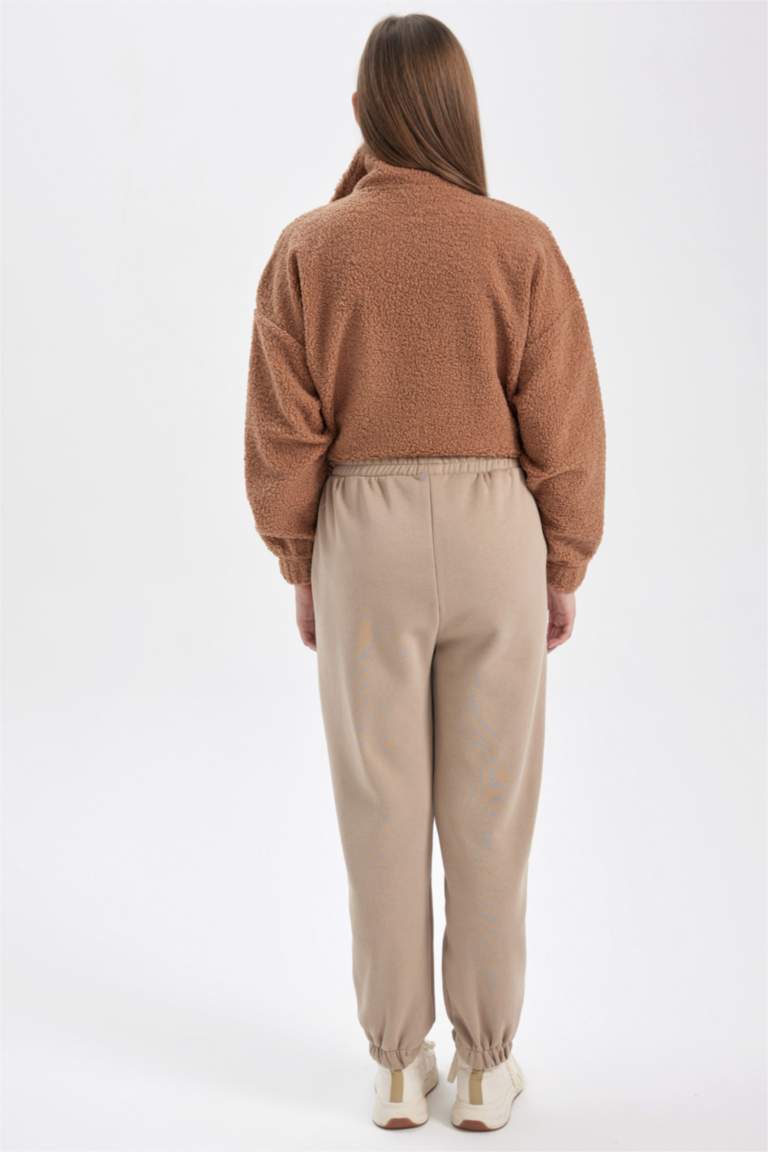Thick solid ribbed pocket medium rise jogger sweat pants