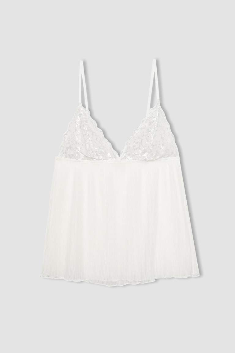 Bridal Dantel Beyaz Askılı Pijama Üstü-Fall in Love