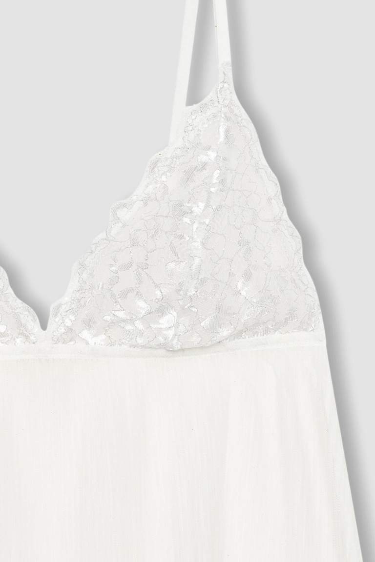 Bridal Dantel Beyaz Askılı Pijama Üstü-Fall in Love