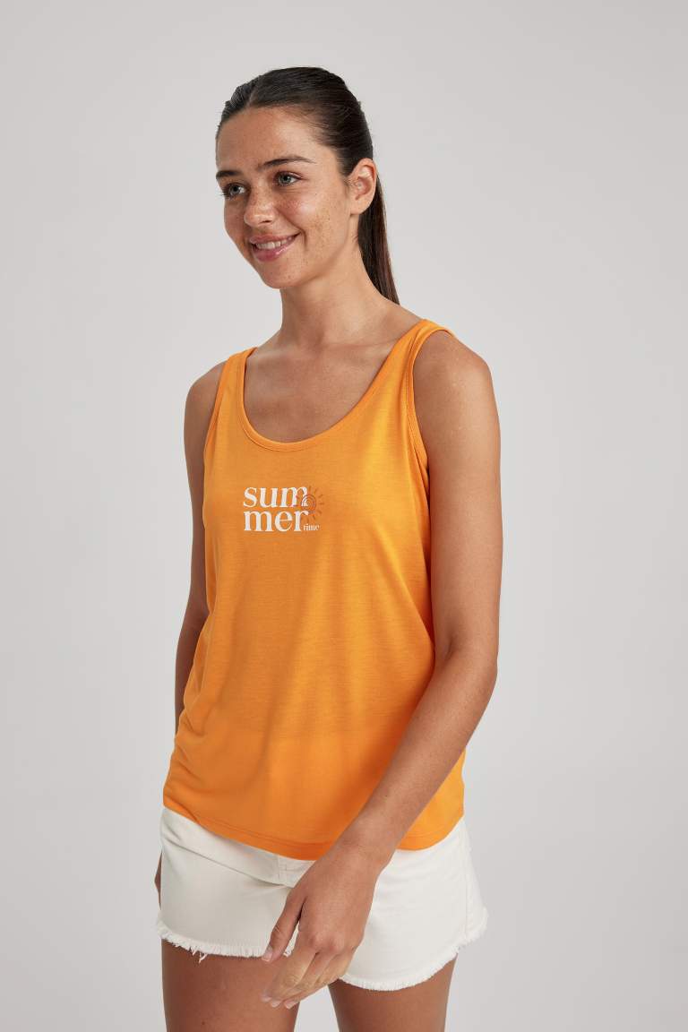 Regular Fit Slogan Crew Neck Sleeveless Tank Top