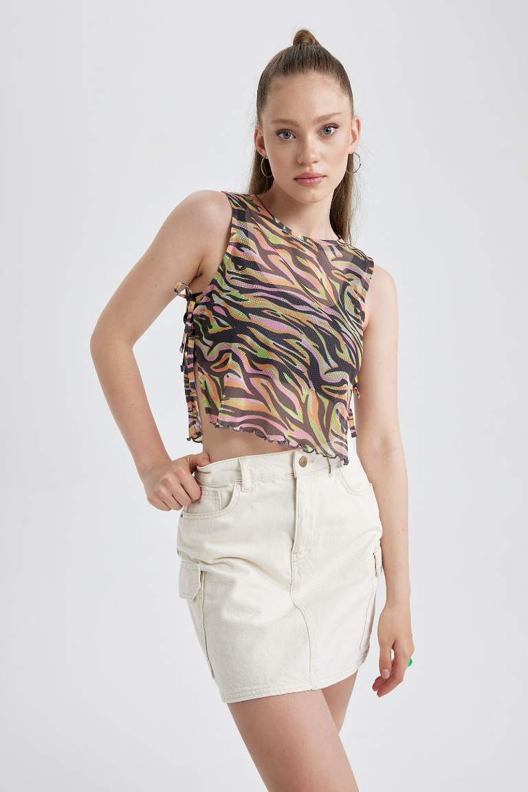 Loose Fit Printed Tulle Tank Top