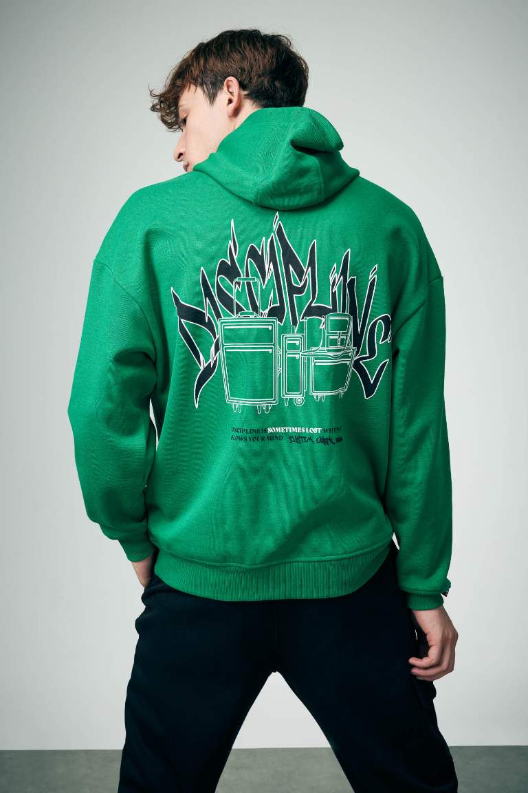 Oversize Geniş Kalıp Sırt Baskılı Kapüşonlu Sweatshirt