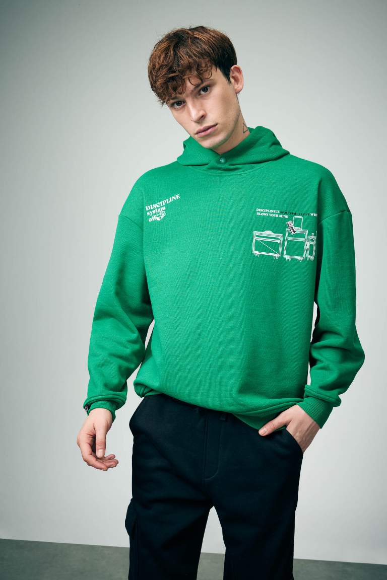 Oversize Geniş Kalıp Sırt Baskılı Kapüşonlu Sweatshirt