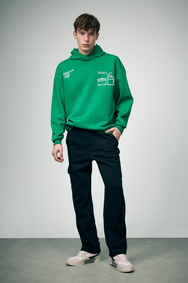 Oversize Geniş Kalıp Sırt Baskılı Kapüşonlu Sweatshirt
