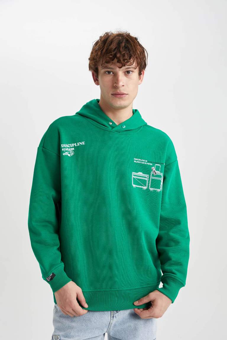 Oversize Geniş Kalıp Sırt Baskılı Kapüşonlu Sweatshirt