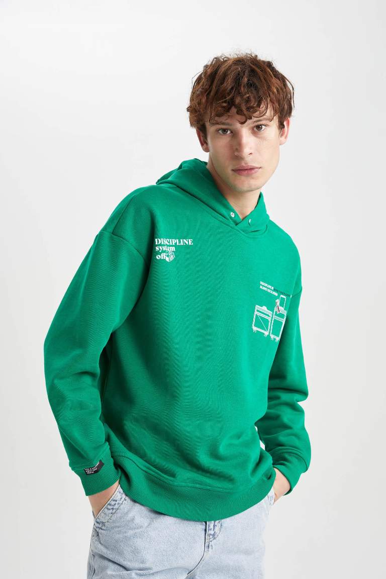 Oversize Geniş Kalıp Sırt Baskılı Kapüşonlu Sweatshirt