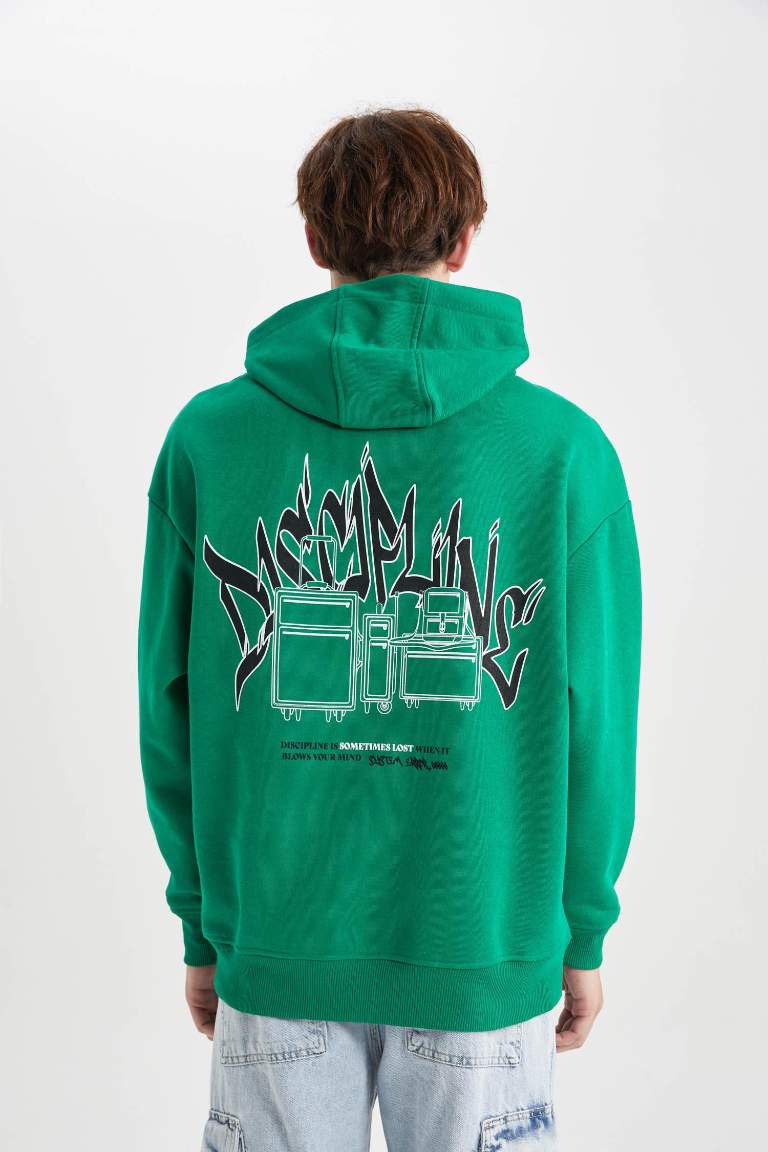 Oversize Geniş Kalıp Sırt Baskılı Kapüşonlu Sweatshirt