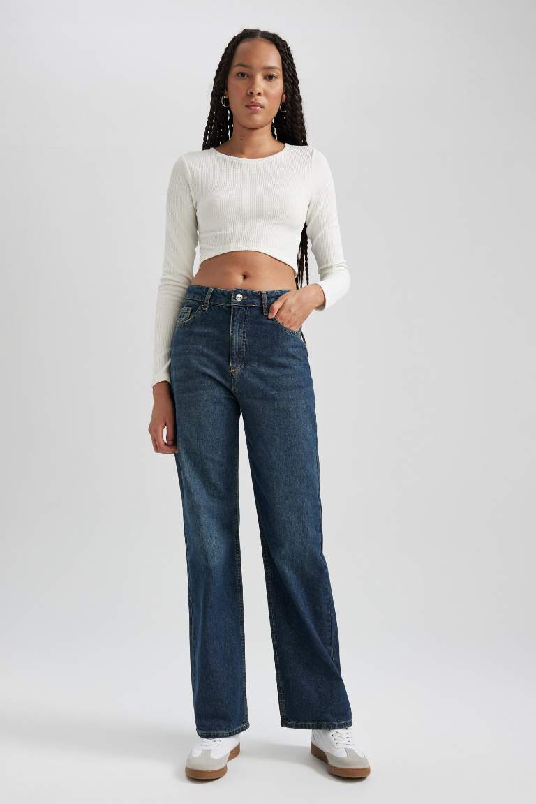 90's Wide Leg Yüksek Bel Geniş Paça Uzun Jean Pantolon