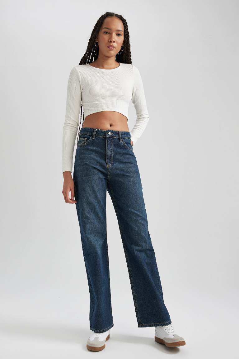 90's Wide Leg Yüksek Bel Geniş Paça Uzun Jean Pantolon